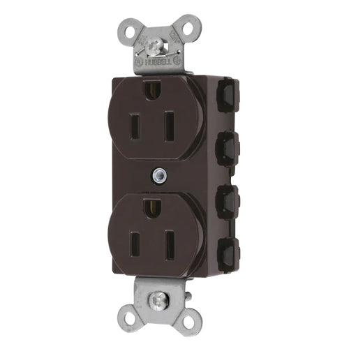 Hubbell SNAP5262NA, SNAPConnect Extra Heavy Duty Receptacles, Specification Grade, Duplex, Smooth, Nylon Face, 15A 125V, 5-15R, 2-Pole 3-Wire Grounding, Brown