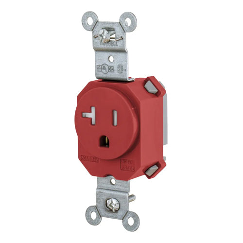 Hubbell SNAP5361RTR, SNAPConnect Extra Heavy Duty Standard Single Receptacles, Smooth Nylon Face, Tamper Resistant, 20A 125V, 5-20R, 2-Pole 3-Wire Grounding, Red