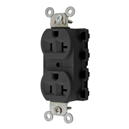 Hubbell SNAP5362BKA, SNAPConnect Extra Heavy Duty Receptacles, Specification Grade, Duplex, Finder Groove, Nylon Face, 20A 125V, 5-20R, 2-Pole 3-Wire Grounding, Black