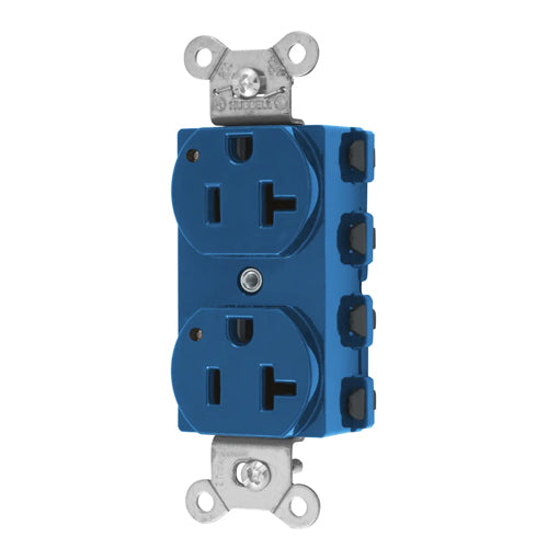 Hubbell SNAP5362BLL, SNAPConnect Extra Heavy Duty Receptacles, Specification Grade, Duplex, LED Indicator, Smooth Nylon Face, 20A 125V, 5-20R, 2-Pole 3-Wire Grounding, Blue