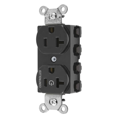 Hubbell SNAP5362C1BK, SNAPConnect Permanently Marked Receptacles, Duplex, One Controlled Face, Split Circuit Hot Tab, 20A 125V, 5-20R, 2-Pole 3-Wire Grounding, Black