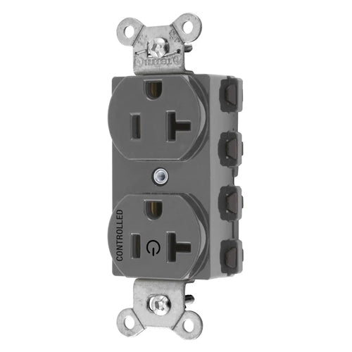 Hubbell SNAP5362C1GY, SNAPConnect Permanently Marked Receptacles, Duplex, One Controlled Face, Split Circuit Hot Tab, 20A 125V, 5-20R, 2-Pole 3-Wire Grounding, Gray