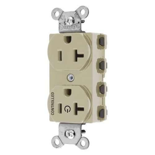 Hubbell SNAP5362C1I, SNAPConnect Permanently Marked Receptacles, Duplex, One Controlled Face, Split Circuit Hot Tab, 20A 125V, 5-20R, 2-Pole 3-Wire Grounding, Ivory