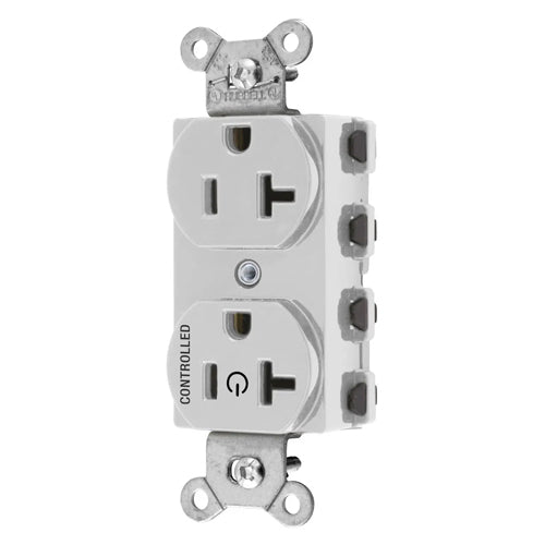 Hubbell SNAP5362C1W, SNAPConnect Permanently Marked Receptacles, Duplex, One Controlled Face, Split Circuit Hot Tab, 20A 125V, 5-20R, 2-Pole 3-Wire Grounding, White