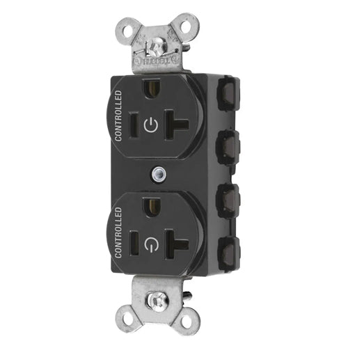 Hubbell SNAP5362C2BK, SNAPConnect Permanently Marked Receptacles, Duplex, Two Controlled Faces, 20A 125V, 5-20R, 2-Pole 3-Wire Grounding, Black