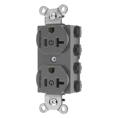 Hubbell SNAP5362C2GY, SNAPConnect Permanently Marked Receptacles, Duplex, Two Controlled Faces, 20A 125V, 5-20R, 2-Pole 3-Wire Grounding, Gray