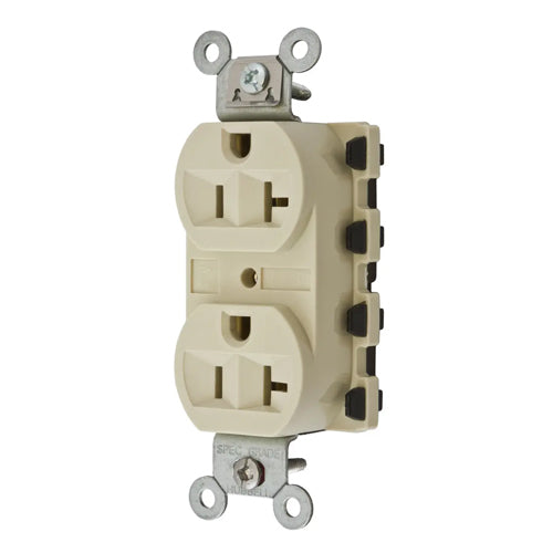 Hubbell SNAP5362IA, SNAPConnect Extra Heavy Duty Receptacles, Specification Grade, Duplex, Finder Groove, Nylon Face, 20A 125V, 5-20R, 2-Pole 3-Wire Grounding, Ivory