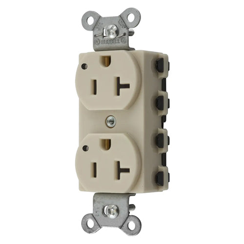 Hubbell SNAP5362IL, SNAPConnect Extra Heavy Duty Receptacles, Specification Grade, Duplex, LED Indicator, Smooth Nylon Face, 20A 125V, 5-20R, 2-Pole 3-Wire Grounding, Ivory