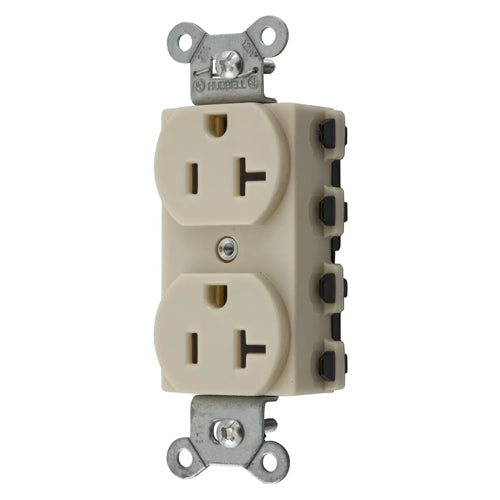 Hubbell SNAP5362INA, SNAPConnect Extra Heavy Duty Receptacles, Specification Grade, Duplex, Smooth, Nylon Face, 20A 125V, 5-20R, 2-Pole 3-Wire Grounding, Ivory