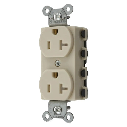 Hubbell SNAP5362ITRA, SNAPConnect Extra Heavy Duty Receptacles, Specification Grade, Duplex, Tamper Resistant, Smooth Nylon Face, 20A 125V, 5-20R, 2-Pole 3-Wire Grounding, Ivory