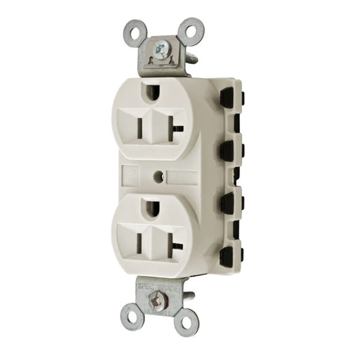 Hubbell SNAP5362LAA, SNAPConnect Extra Heavy Duty Receptacles, Specification Grade, Duplex, Finder Groove, Nylon Face, 20A 125V, 5-20R, 2-Pole 3-Wire Grounding, Light Almond