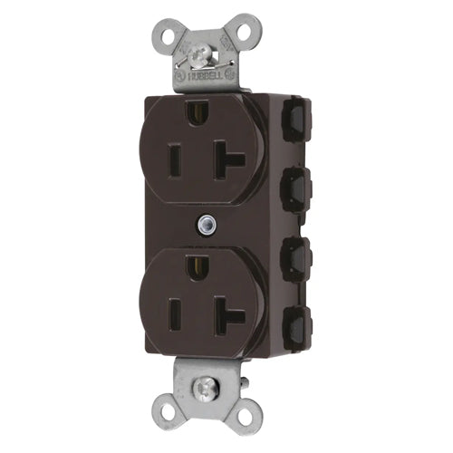 Hubbell SNAP5362NA, SNAPConnect Extra Heavy Duty Receptacles, Specification Grade, Duplex, Smooth, Nylon Face, 20A 125V, 5-20R, 2-Pole 3-Wire Grounding, Brown