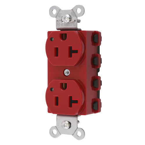 Hubbell SNAP5362RL, SNAPConnect Extra Heavy Duty Receptacles, Specification Grade, Duplex, LED Indicator, Smooth Nylon Face, 20A 125V, 5-20R, 2-Pole 3-Wire Grounding, Red