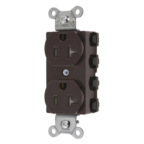 Hubbell SNAP5362TRA, SNAPConnect Extra Heavy Duty Receptacles, Specification Grade, Duplex, Tamper Resistant, Smooth Nylon Face, 20A 125V, 5-20R, 2-Pole 3-Wire Grounding, Brown