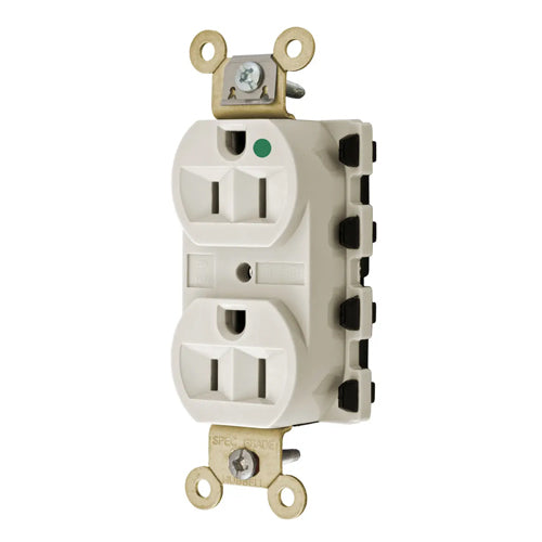 Hubbell SNAP8200LAA, SNAPConnect Extra Heavy Duty Duplex Receptacles, Hospital Grade, Finder Groove, Nylon Face, 15A 125V, 5-15R, 2-Pole 3-Wire Grounding, Light Almond