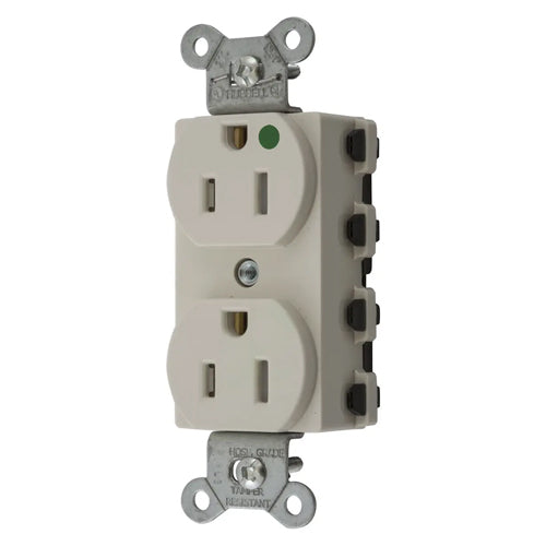 Hubbell SNAP8200LATRA, SNAPConnect Extra Heavy Duty Duplex Receptacles, Hospital Grade, Smooth Nylon Face, Tamper Resistant, 15A 125V, 5-15R, 2-Pole 3-Wire Grounding, Light Almond