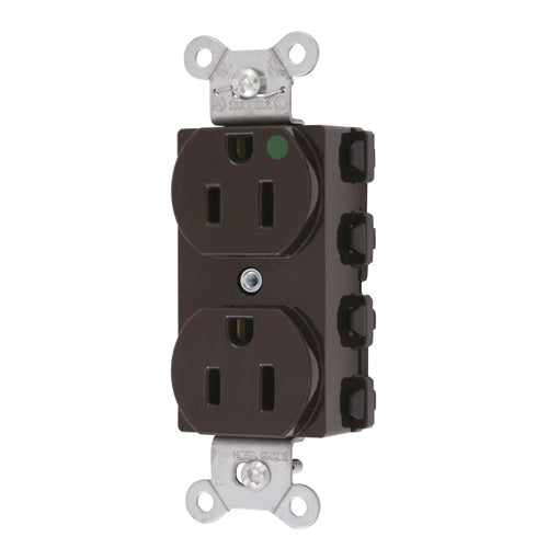 Hubbell SNAP8200NA, SNAPConnect Extra Heavy Duty Duplex Receptacles, Hospital Grade, Smooth Nylon Face, 15A 125V, 5-15R, 2-Pole 3-Wire Grounding, Brown