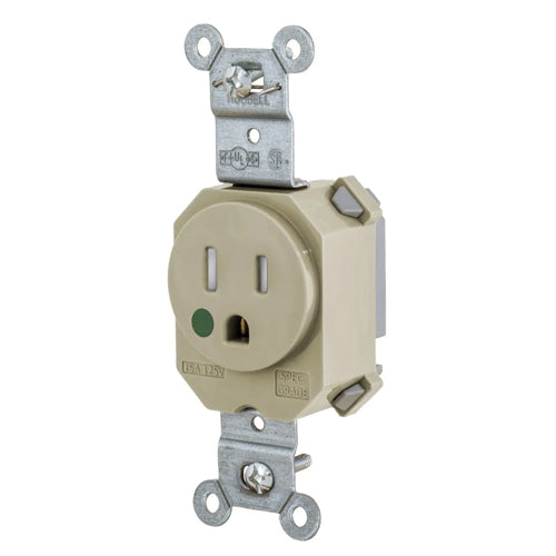 Hubbell SNAP8210ITR, SNAPConnect Extra Heavy Duty Receptacles, Single, Hospital Grade, Tamper Resistant, 15A 125V, 5-15R, 2-Pole 3-Wire Grounding, Ivory