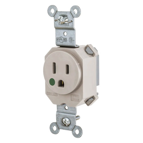 Hubbell SNAP8210LA, SNAPConnect Extra Heavy Duty Receptacles, Single, Hospital Grade, 15A 125V, 5-15R, 2-Pole 3-Wire Grounding, Light Almond