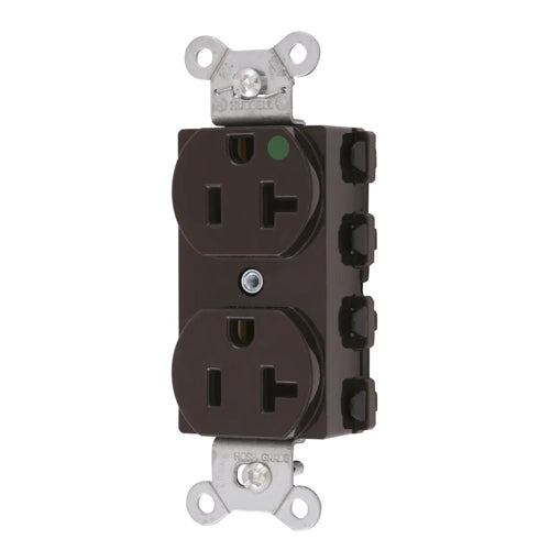 Hubbell SNAP8300NA, SNAPConnect Extra Heavy Duty Duplex Receptacles, Hospital Grade, Smooth Nylon Face, 20A 125V, 5-20R, 2-Pole 3-Wire Grounding, Brown