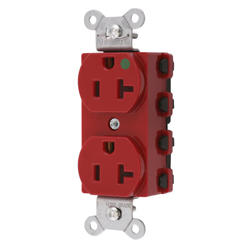 Hubbell SNAP8300RNA, SNAPConnect Extra Heavy Duty Duplex Receptacles, Hospital Grade, Smooth Nylon Face, 20A 125V, 5-20R, 2-Pole 3-Wire Grounding, Red