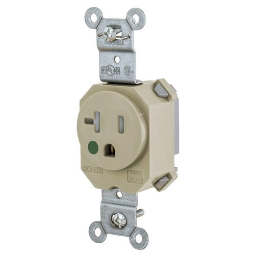 Hubbell SNAP8310ITR, SNAPConnect Extra Heavy Duty Receptacles, Single, Hospital Grade, Tamper Resistant, 20A 125V, 5-20R, 2-Pole 3-Wire Grounding, Ivory