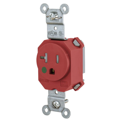 Hubbell SNAP8310RTR, SNAPConnect Extra Heavy Duty Receptacles, Single, Hospital Grade, Tamper Resistant, 20A 125V, 5-20R, 2-Pole 3-Wire Grounding, Red