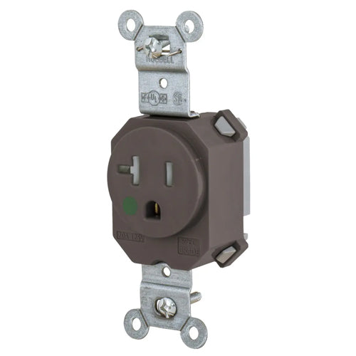 Hubbell SNAP8310TR, SNAPConnect Extra Heavy Duty Receptacles, Single, Hospital Grade, Tamper Resistant, 20A 125V, 5-20R, 2-Pole 3-Wire Grounding, Brown