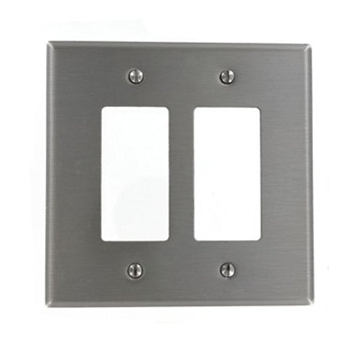 Leviton SO262, 2-Gang Decora Wallplate, Oversized, Non-Magnetic Stainless Steel, Device Mount