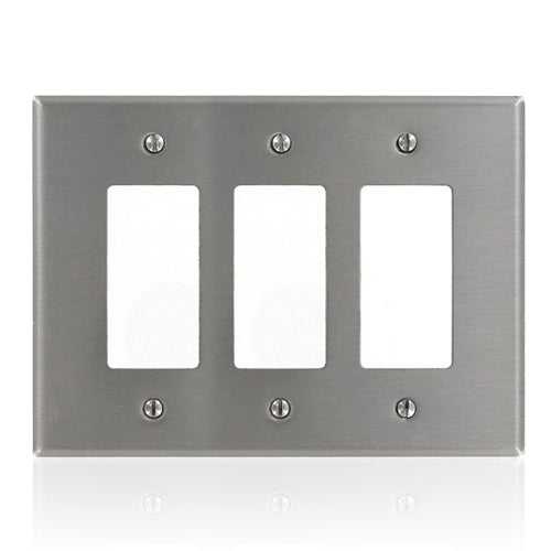 Leviton SO263, 3-Gang Decora Wallplate, Oversized, Non-Magnetic Stainless Steel, Device Mount