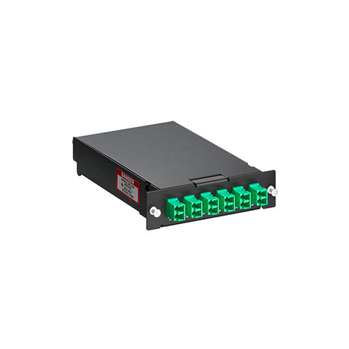 Leviton SPLCS-12V, SDX Pigtail Fusion Metal Splice Module, Pre-Loaded with Duplex LC Adapters (Green) and 12-Fiber OS2 LC/APC Individual Pigtails, Includes 40mm Splice Sleeves