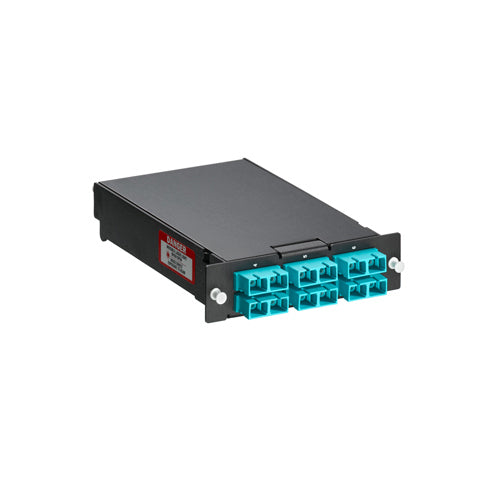 Leviton SPSCS-12A, SDX Pigtail Fusion Metal Splice Module, Pre-Loaded with Duplex SC Adapters (Aqua) and 12-Fiber OM3 SC/PC Individual Pigtails, Includes 40mm Splice Sleeves