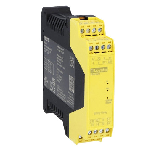 Lovato SRAMF21, Safety Relay SRA Series, Multifunction, 2NO+1PNP, with Frontal Trimmer Selection, Auxiliary Supply 24VDC, up to CAT.4, Ple