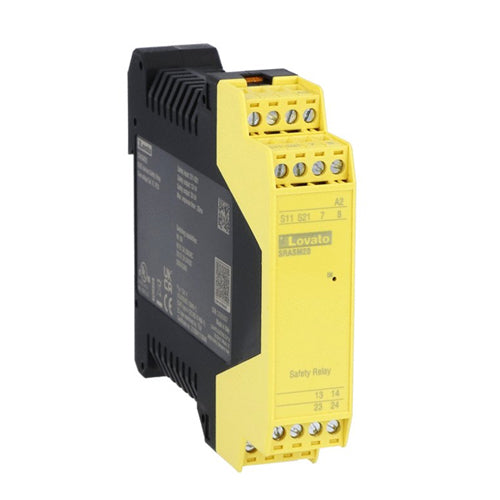 Lovato SRATH21, Safety Relay SRA Series, Single Function, 2NO+1PNP, for Two-Hand Devices, Auxiliary Supply 24VDC, up to CAT.4, Ple