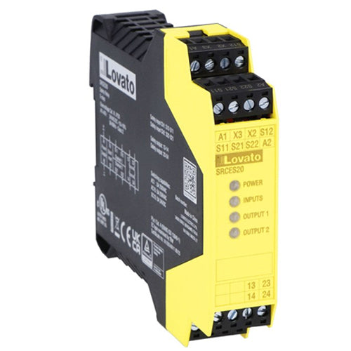 Lovato SRCES31, Safety Relay SRC Series, Single Function, Screw Terminals. 3NO+1NC, For Emergency Stop, Auxiliary Supply 24VAC/DC, Up to Cat. 4, PLe (EN/ISO 13849-1)