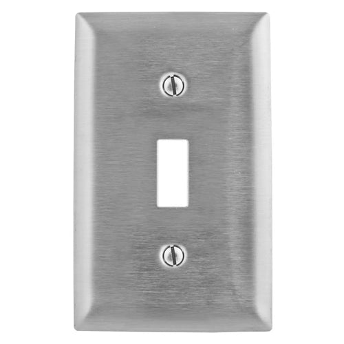 Hubbell SS1L, Toggle Switch Metal Wallplates, Standard Size, Smooth Lacquer Finish, 1-Gang, 430 Stainless Steel