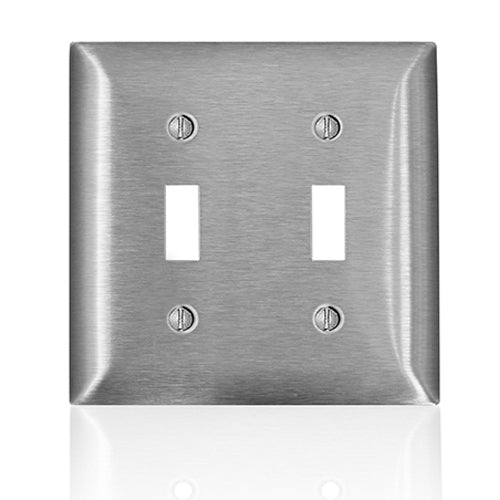 Leviton SS2-40, 2-Gang Toggle Switch Wallplate, Standard Size, Non-Magnetic Stainless Steel, C-Series