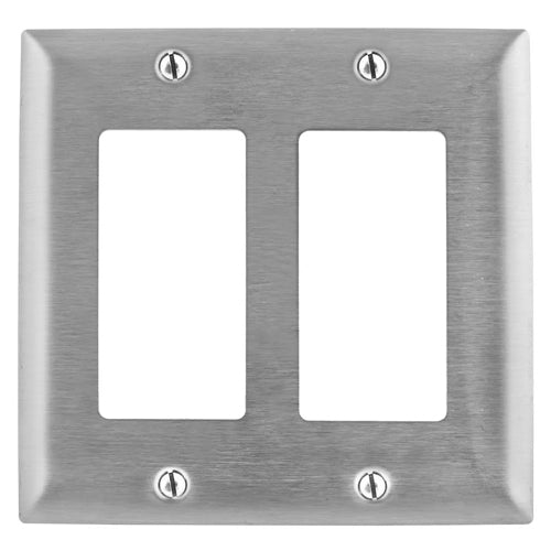 Hubbell SS262L, Style Line Decorator Switch Metal Wallplates, Standard Size, Smooth Lacquer Finish, 2-Gang, 430 Stainless Steel