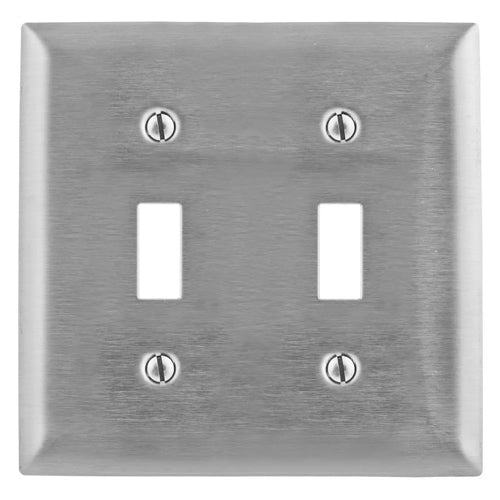 Hubbell SS2L, Toggle Switch Metal Wallplates, Standard Size, Smooth Lacquer Finish, 2-Gang, 430 Stainless Steel