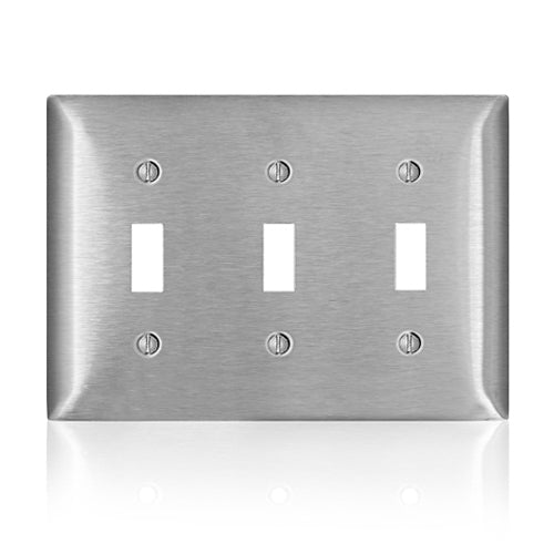 Leviton SS3-40, 3-Gang Toggle Switch Wallplate, Standard Size, Non-Magnetic Stainless Steel, C-Series