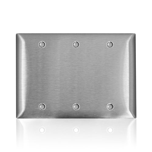 Leviton SS33-40, 3-Gang C-Series Blank Wallplate, Standard Size, Box Mount, Non-Magnetic Stainless Steel