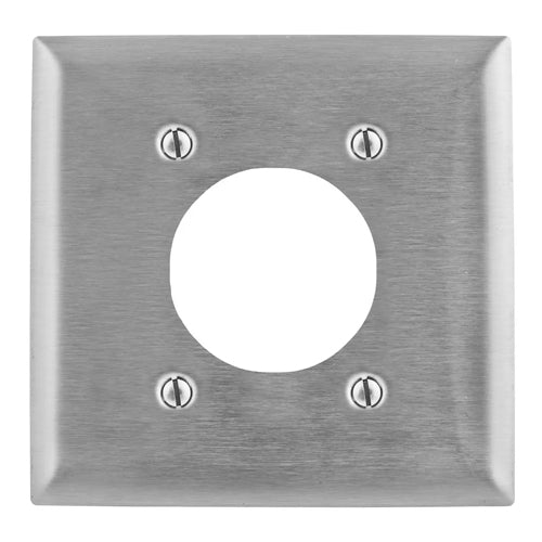 Hubbell SS703, Wallplates for Single Receptacle Plate, 2.16 in. (54.9) Diameter Opening Hole, Smooth, 2-Gang, Stainless Steel 302/304