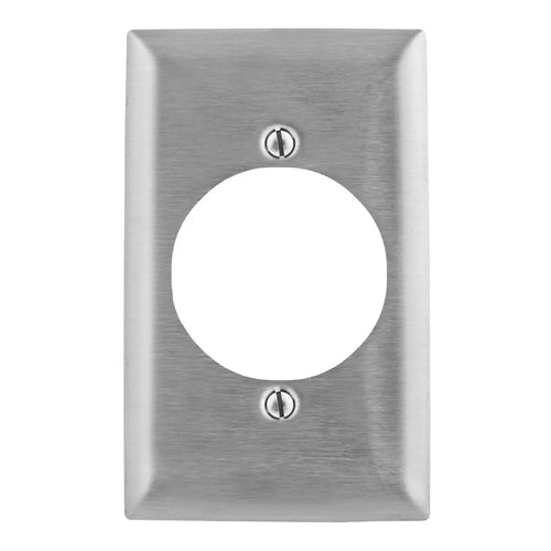 Hubbell SS723, Wallplates for Single Receptacle Plate, 2.16 in. (54.9) Diameter Opening Hole, Smooth, 1-Gang, Stainless Steel 302/304