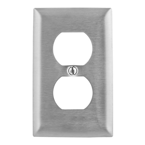 Hubbell SS8, Metallic Wallplates for Duplex Receptacle, 1-Gang, Horizontal Brushed Finish, Stainless Steel 302/304