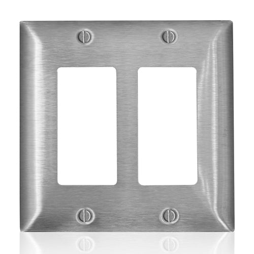 Leviton SSJ62-C40, 2-Gang C-Series Decora Wallplate, Midway Size, Non-Magnetic Stainless Steel, Device Mount