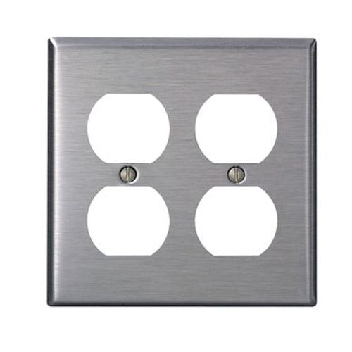 Leviton SSJ82-40, 2-Gang Duplex Receptacle Wallplate, Midway Size, Non-Magnetic Stainless Steel