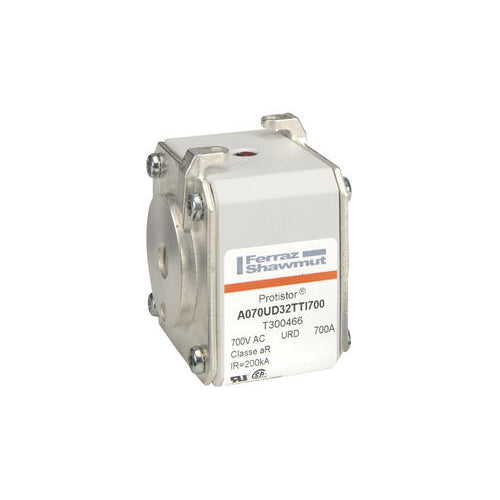 Mersen T300466, Square Body High-Speed Fuse, Fast Acting, Size 32 aR, 690/700VAC, 700A, With Striker Flush ends UNC threads