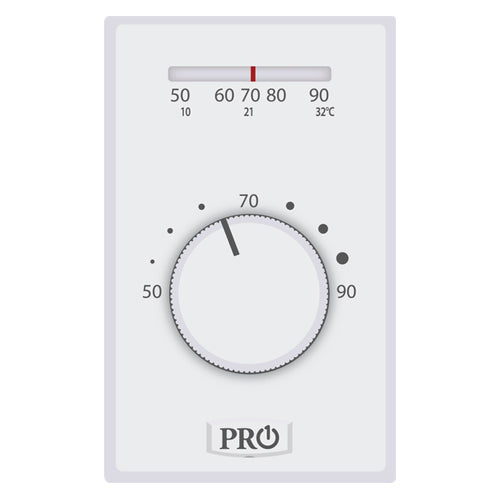 Alltemp 78-T501ML2, Pro1 T500 Series Non-Programmable Mechanical Thermostat, Heat Only, Line Voltage (110VA, 220VAC), 2 Wire