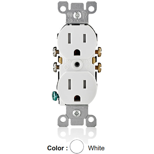 Leviton T5320-W, Tamper-Resistant Straight Blade Duplex Receptacle, Residential Grade, 15A 125V, NEMA 5-15R, 2-Pole, 3-Wire, Quickwire Push-In & Side Wired, White, 4 Packs