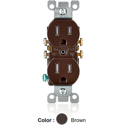 Leviton T5320, Tamper-Resistant Straight Blade Duplex Receptacle, Residential Grade, 15A 125V, NEMA 5-15R, 2-Pole, 3-Wire, Quickwire Push-In & Side Wired, Brown, 4 Packs